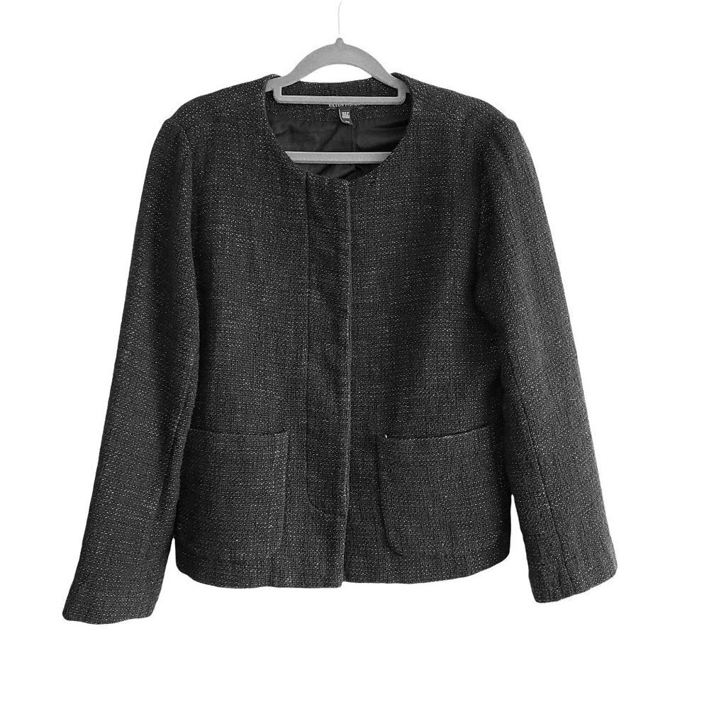 Eileen Fisher Cotton Linen Speckled Tweed Collarless‎ Jacket Blazer Size Small